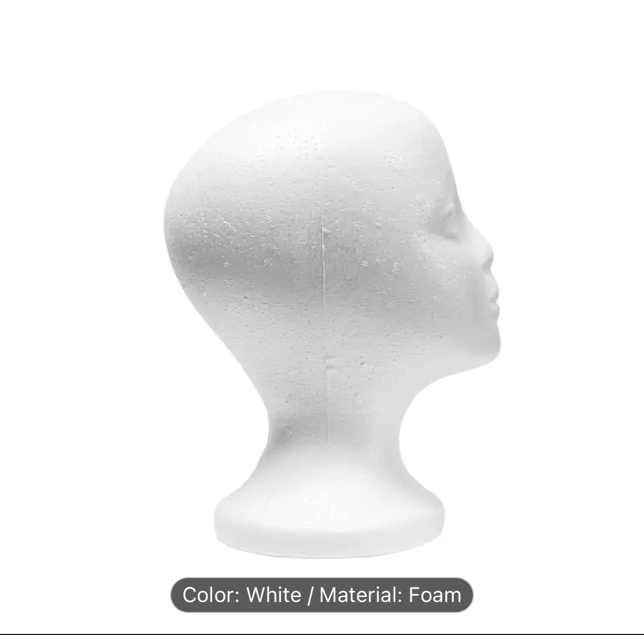 Adult Foam Mannequin Head for Wig, Hat & Glasses Display - Round Base